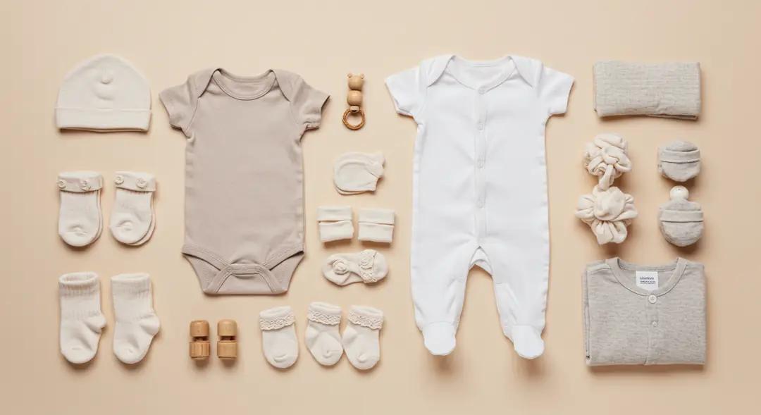 Newborn baby clothes arranged for a simple wardrobe