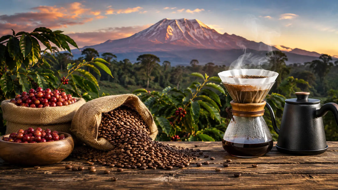 Best Kenyan coffee beans with freshly roasted Arabica coffee and pour-over brewing equipment