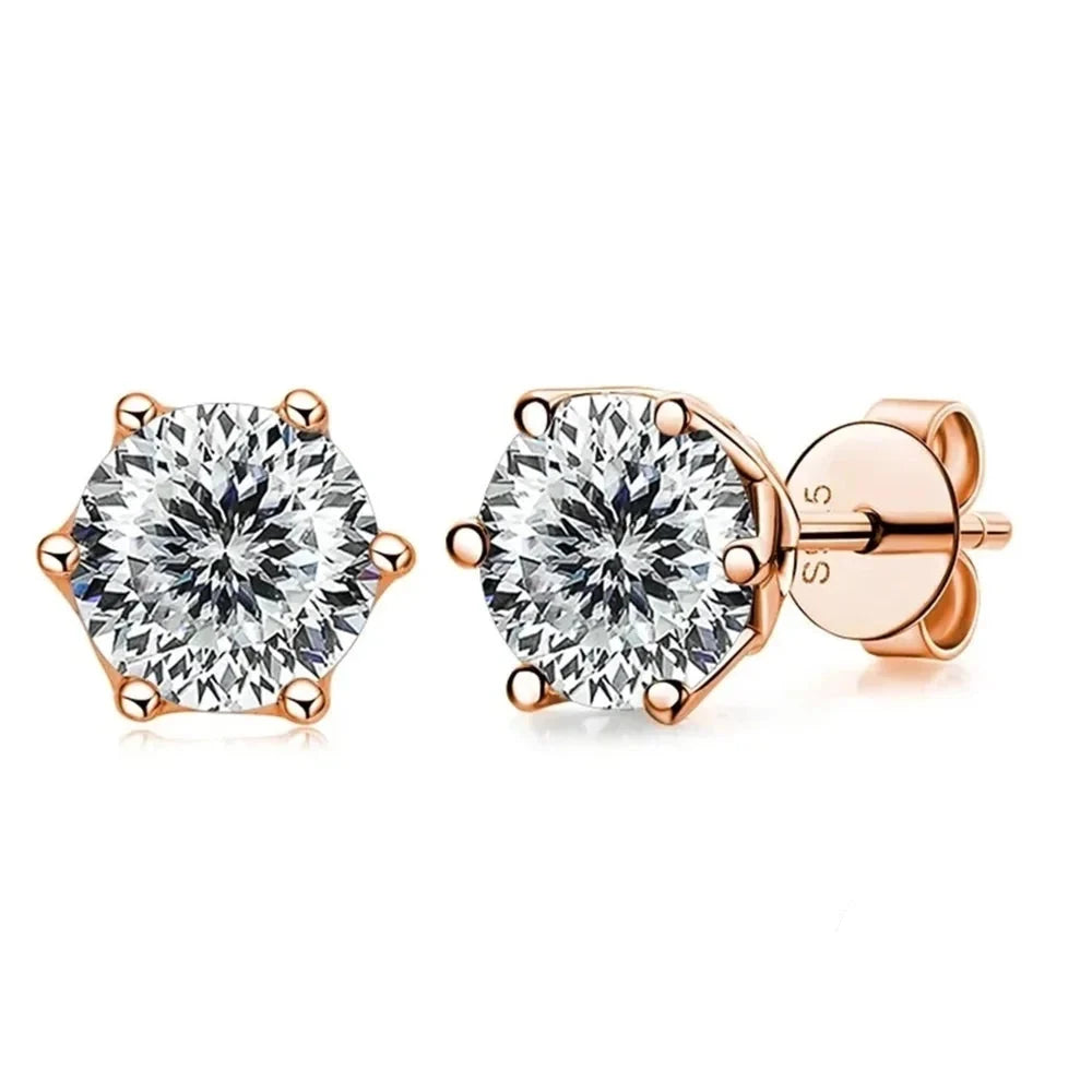 Colored Moissanite Stud Earrings in Rose Gold-Tone Silver