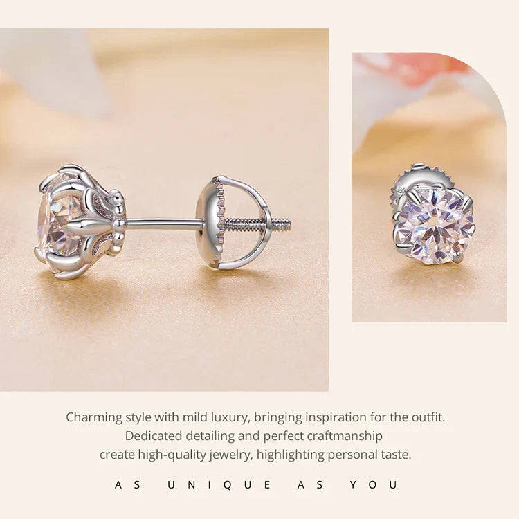 Openwork Moissanite Screw-Back Stud Earrings in Silver