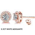 Moissanite Halo Stud Earrings in Gold & Rose Gold Tones