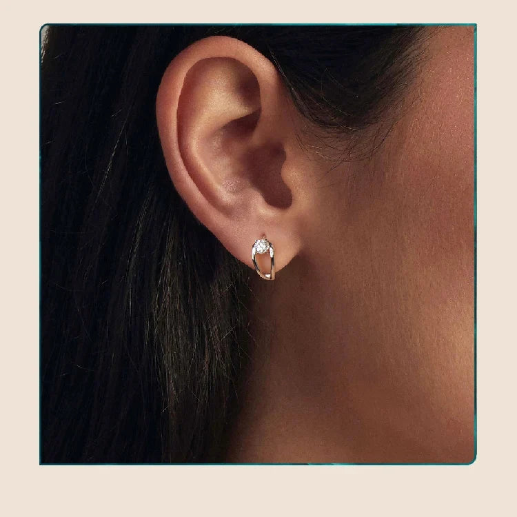 Double-Row Moissanite Huggie Hoop Earrings in Silver
