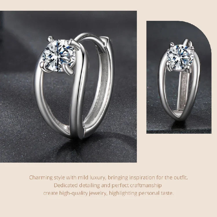 Double-Row Moissanite Huggie Hoop Earrings in Silver
