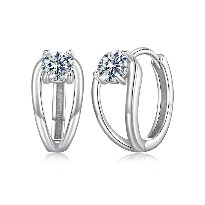 Double-Row Moissanite Huggie Hoop Earrings in Silver