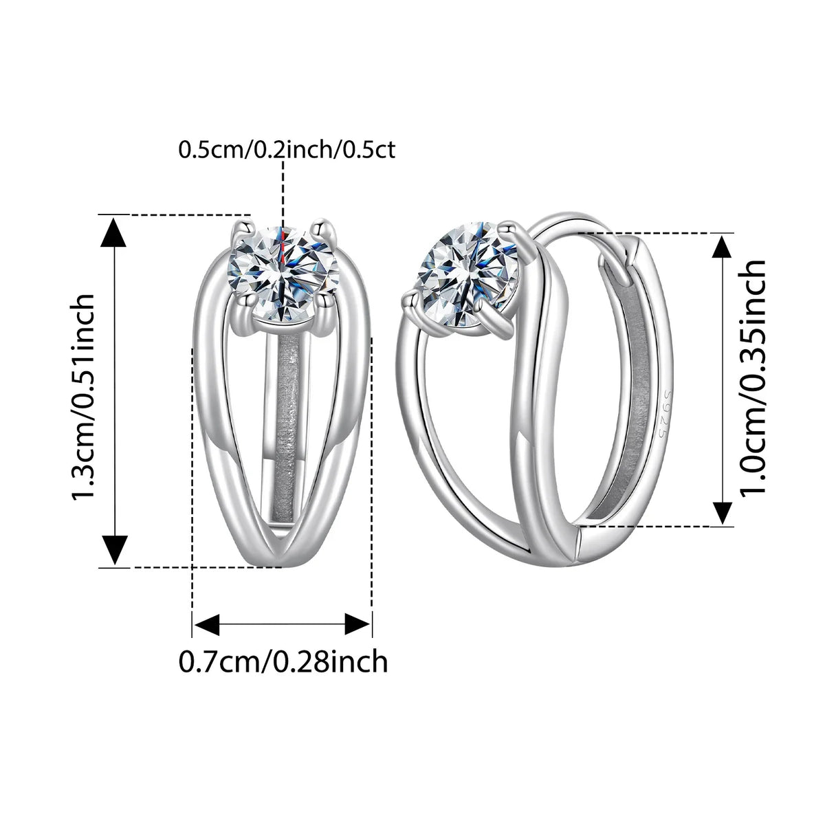 Double-Row Moissanite Huggie Hoop Earrings in Silver