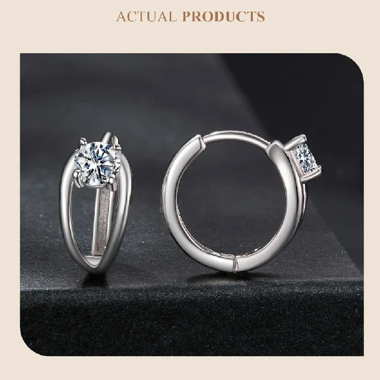 Double-Row Moissanite Huggie Hoop Earrings in Silver