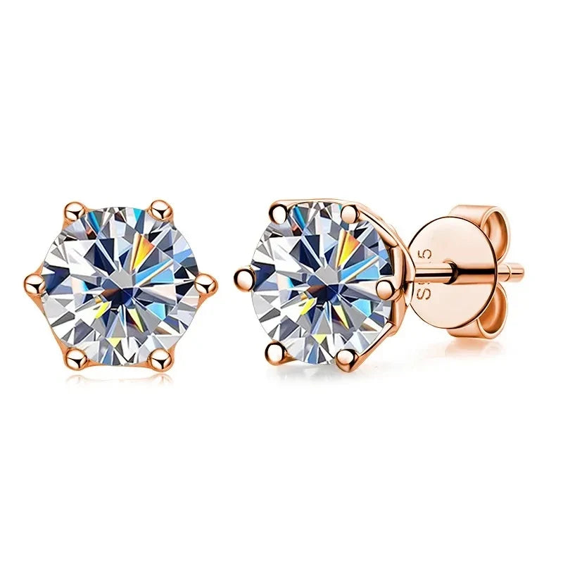 Colored Moissanite Stud Earrings in Rose Gold-Tone Silver