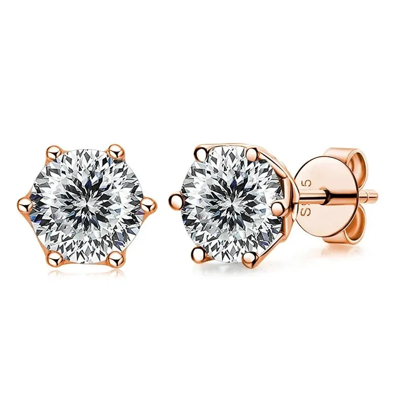 Colored Moissanite Stud Earrings in Rose Gold-Tone Silver