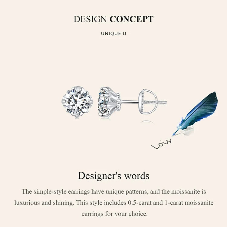 Openwork Moissanite Screw-Back Stud Earrings in Silver
