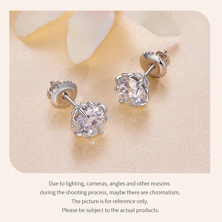 Openwork Moissanite Screw-Back Stud Earrings in Silver