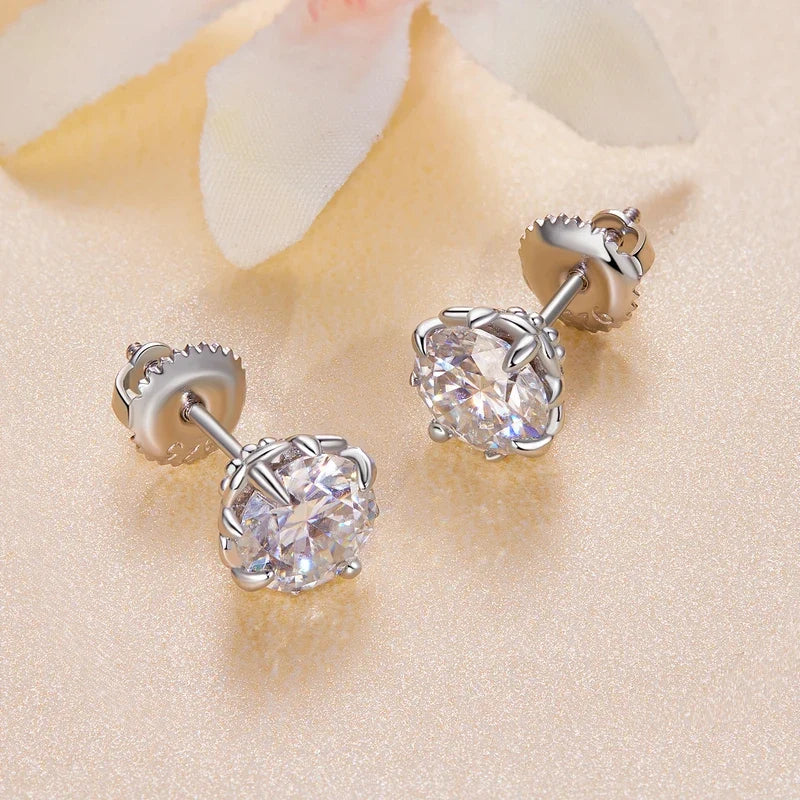 Openwork Moissanite Screw-Back Stud Earrings in Silver