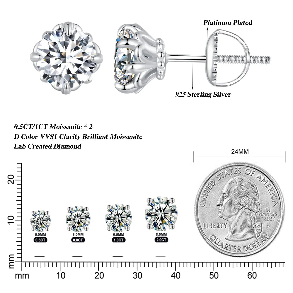 Openwork Moissanite Screw-Back Stud Earrings in Silver