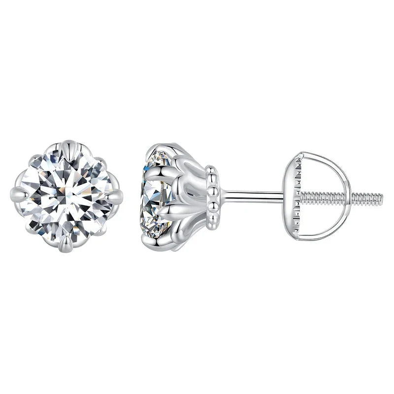 Openwork Moissanite Screw-Back Stud Earrings in Silver