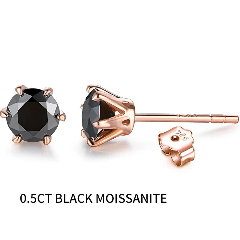 Colorful Moissanite Solitaire Stud Earrings in Rose Gold-Tone Silver