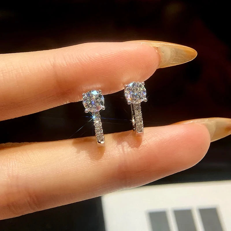 Round Moissanite Accent Leverback Earrings in Silver