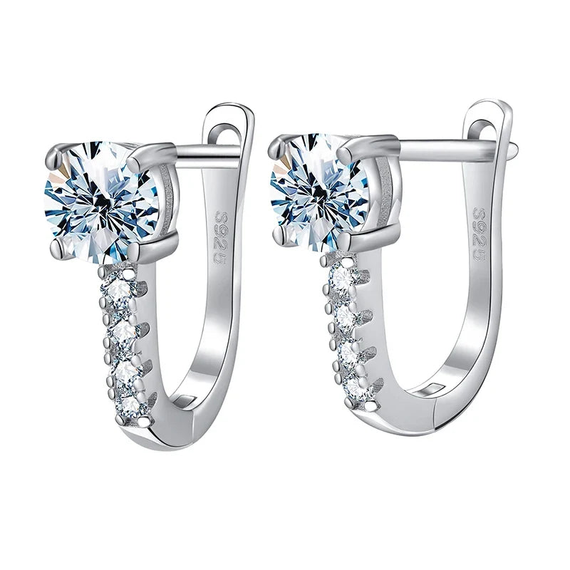 Round Moissanite Accent Leverback Earrings in Silver