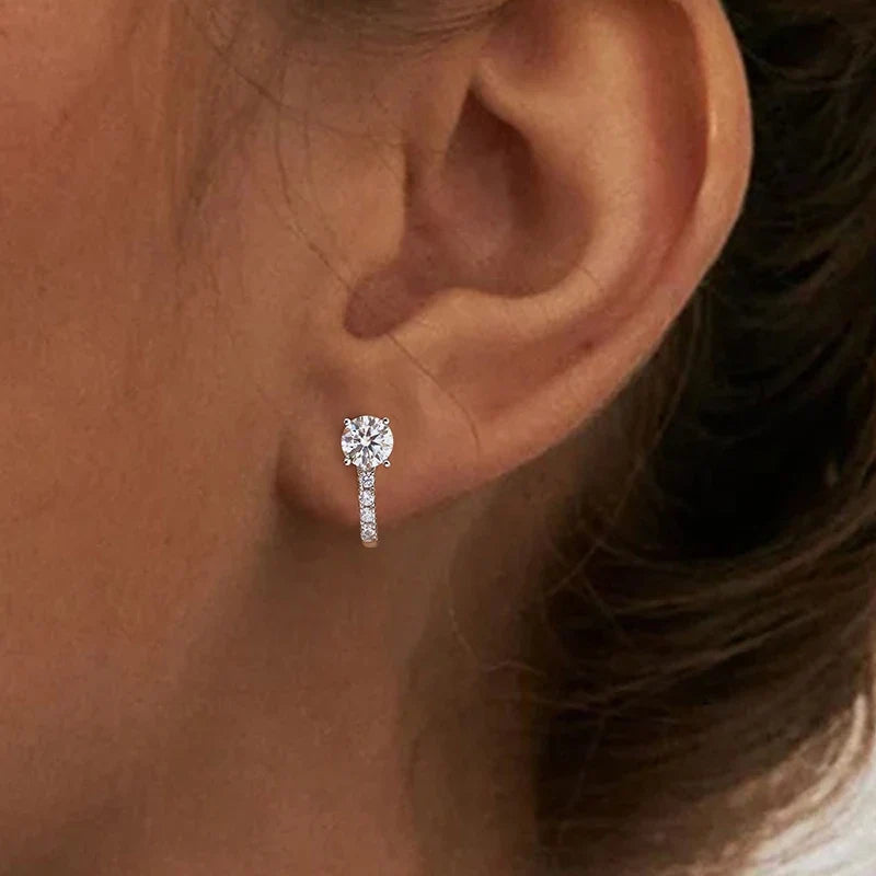Round Moissanite Accent Leverback Earrings in Silver