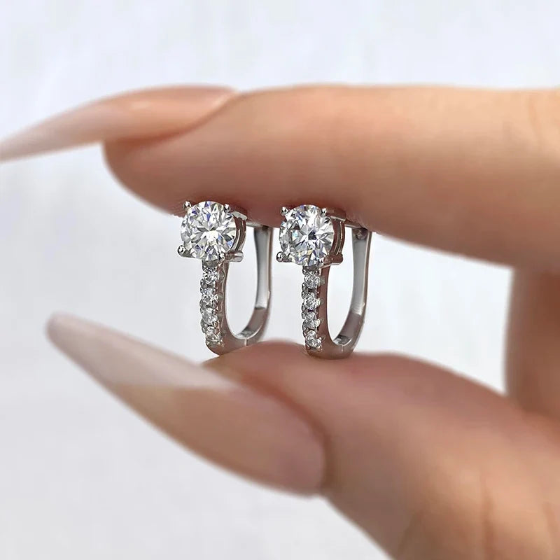 Round Moissanite Accent Leverback Earrings in Silver