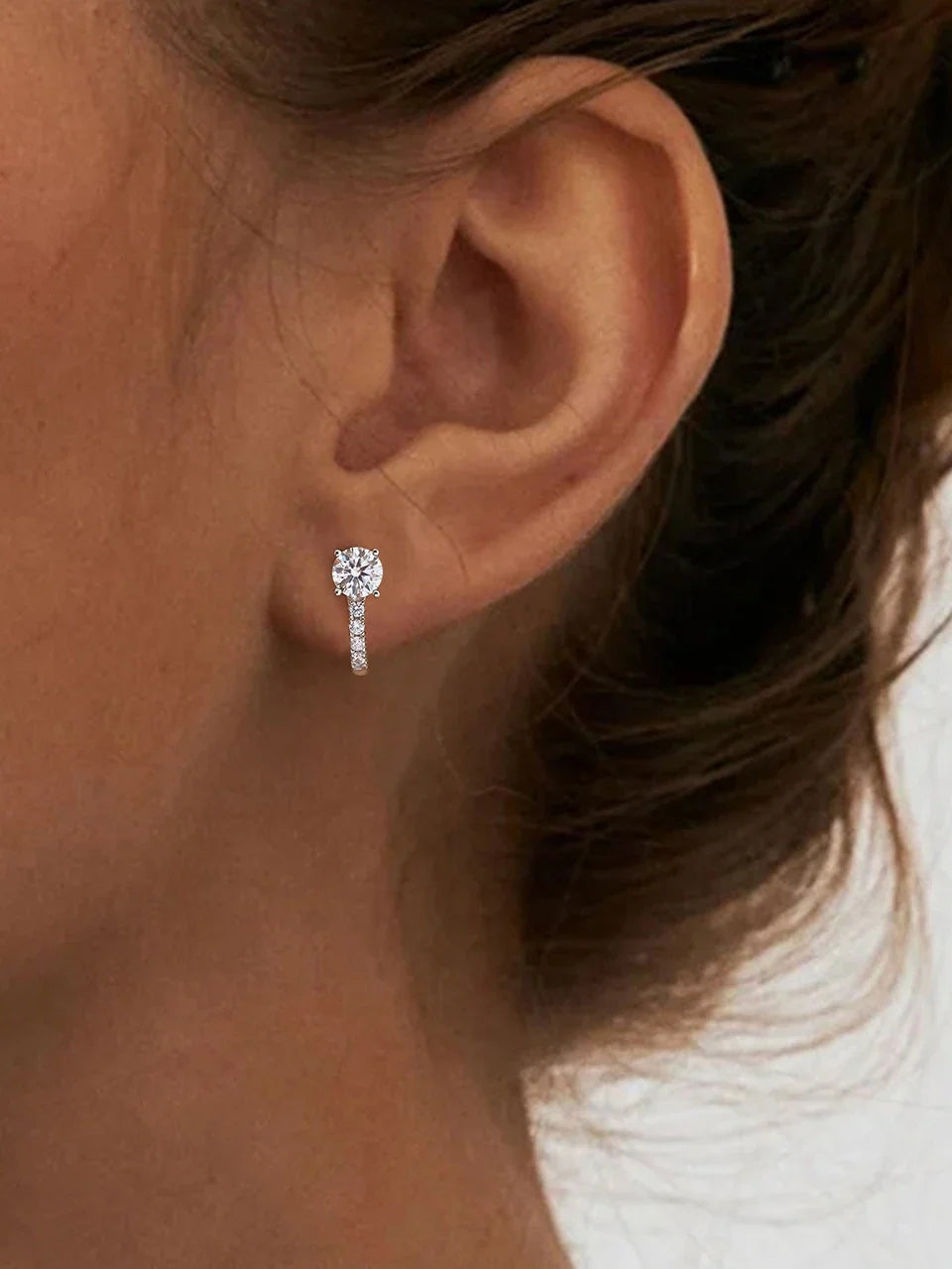 Round Moissanite Accent Leverback Earrings in Silver