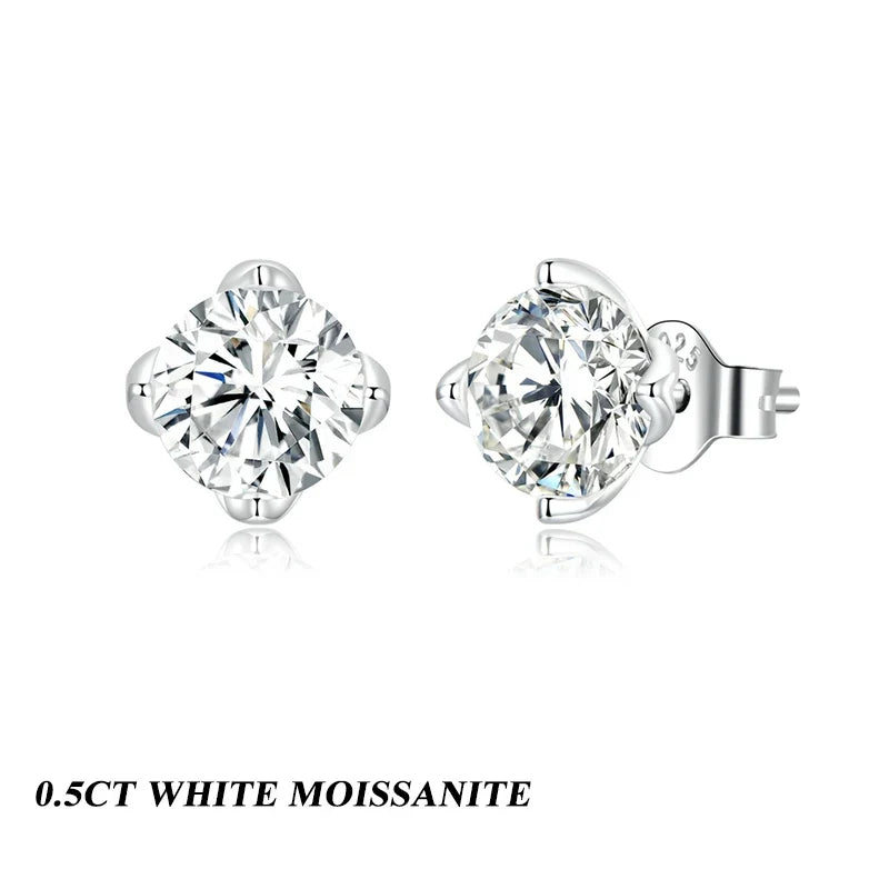 Silver-Tone Four-Prong Moissanite Solitaire Stud Earrings