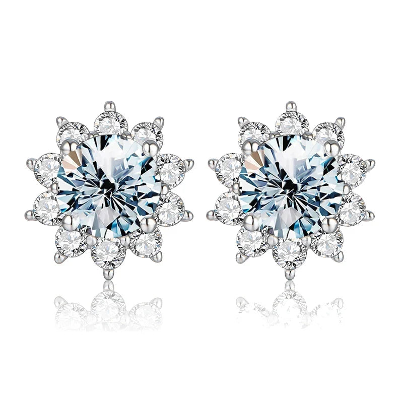 Sunflower Halo Moissanite Stud Earrings