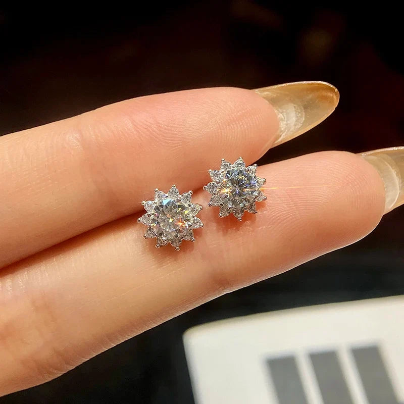 Sunflower Halo Moissanite Stud Earrings