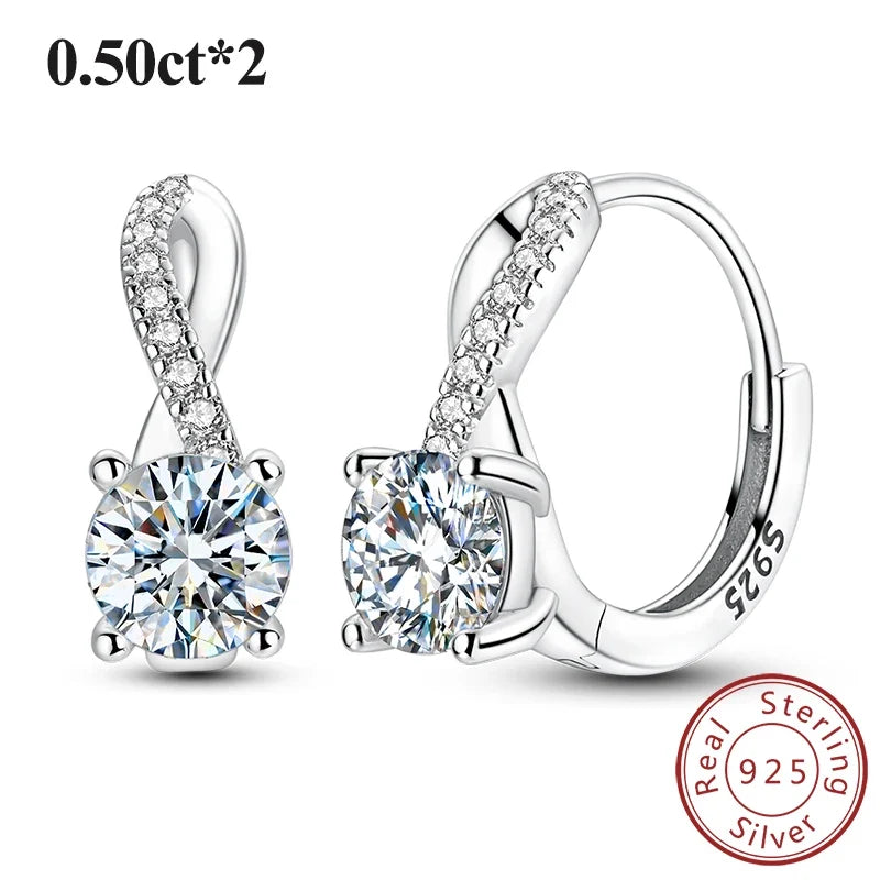 Crossover Moissanite Hoop Earrings in Sterling Silver