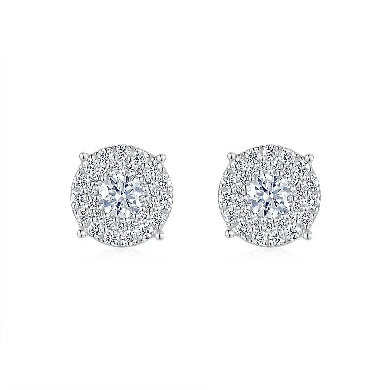 Pavé Cushion Halo Moissanite Stud Earrings in Sterling Silver