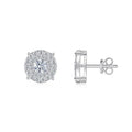Pavé Cushion Halo Moissanite Stud Earrings in Sterling Silver