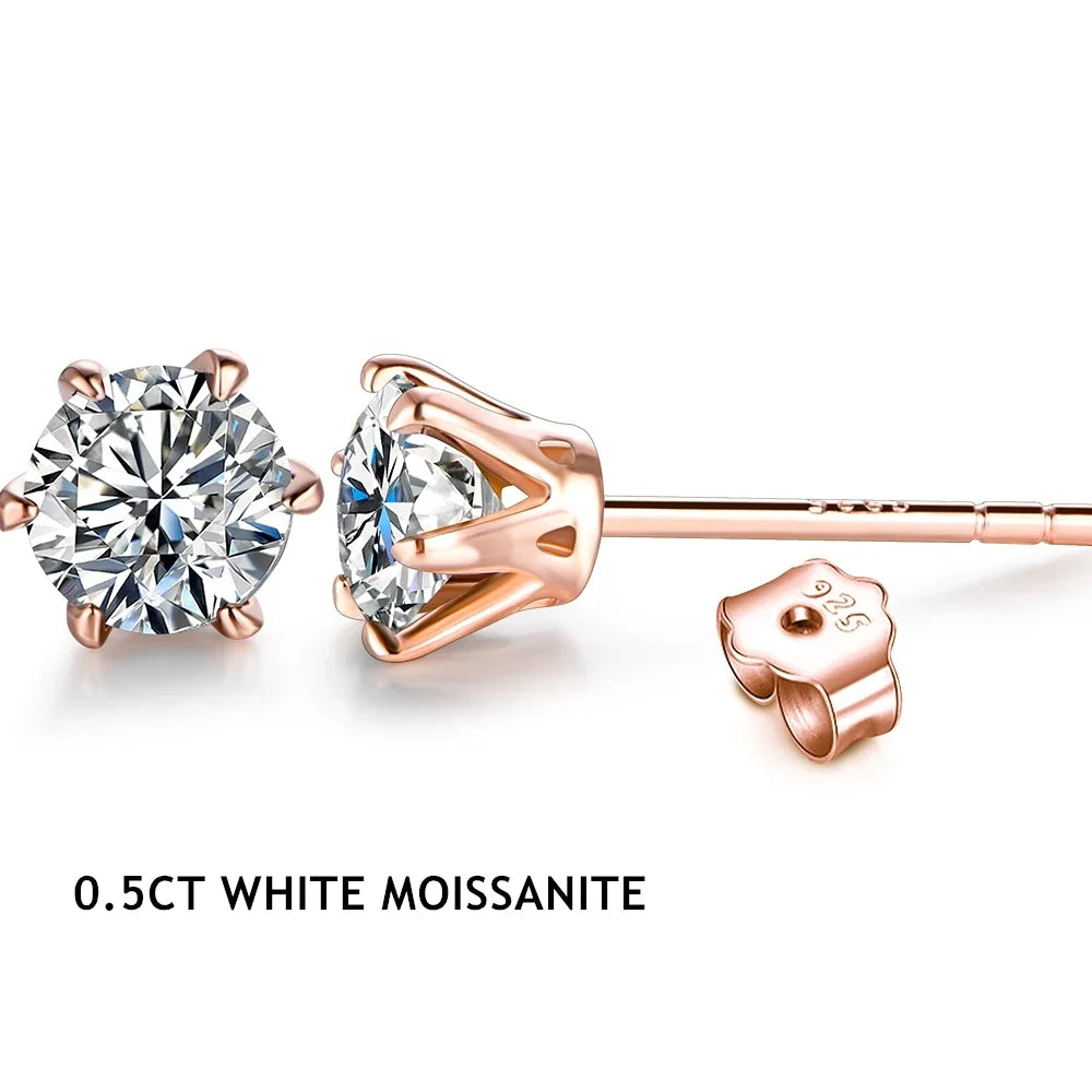 Colorful Moissanite Solitaire Stud Earrings in Rose Gold-Tone Silver