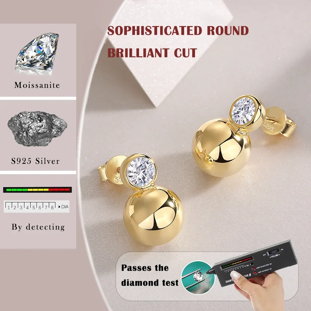 Gold-Tone Moissanite Orb Stud Earrings in Sterling Silver