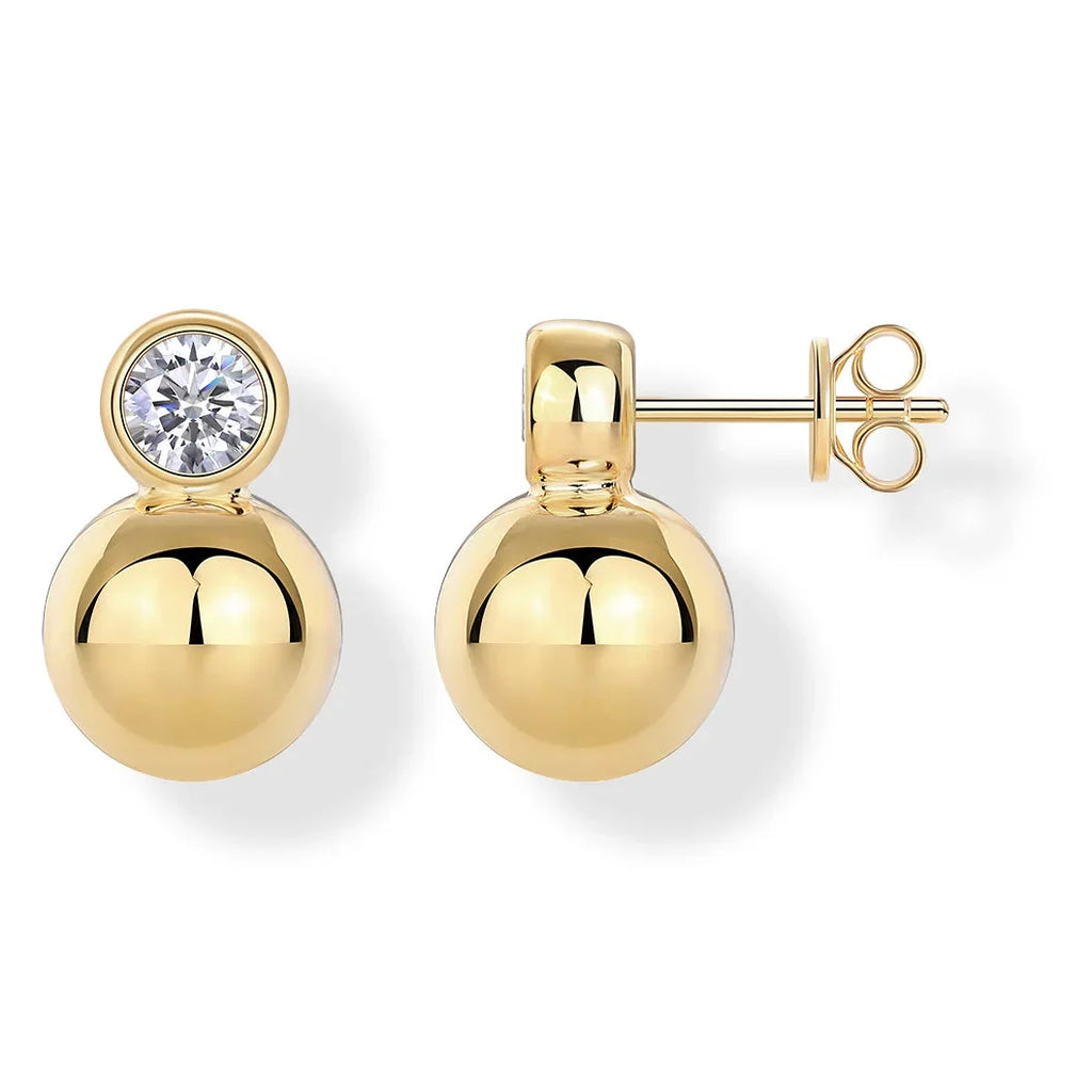 Gold-Tone Moissanite Orb Stud Earrings in Sterling Silver