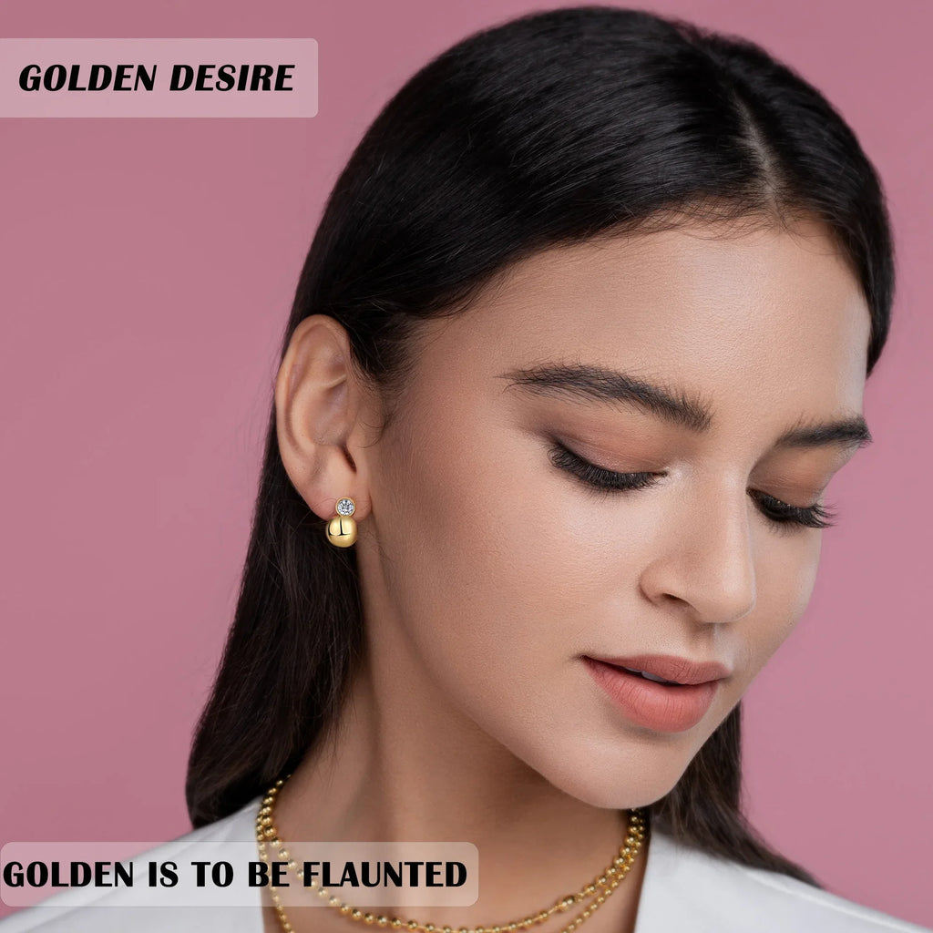 Gold-Tone Moissanite Orb Stud Earrings in Sterling Silver