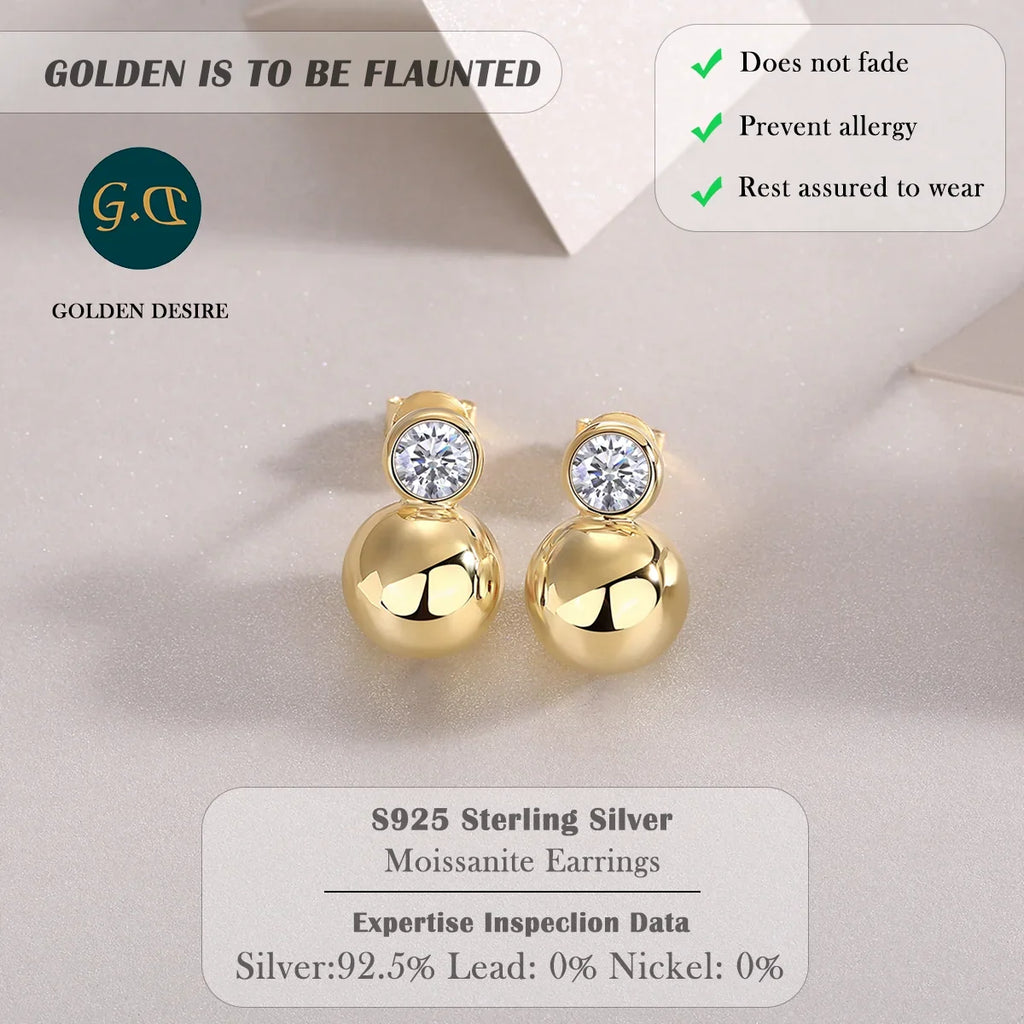 Gold-Tone Moissanite Orb Stud Earrings in Sterling Silver