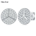 Geometric Round Pavé Moissanite Stud Earrings in Silver