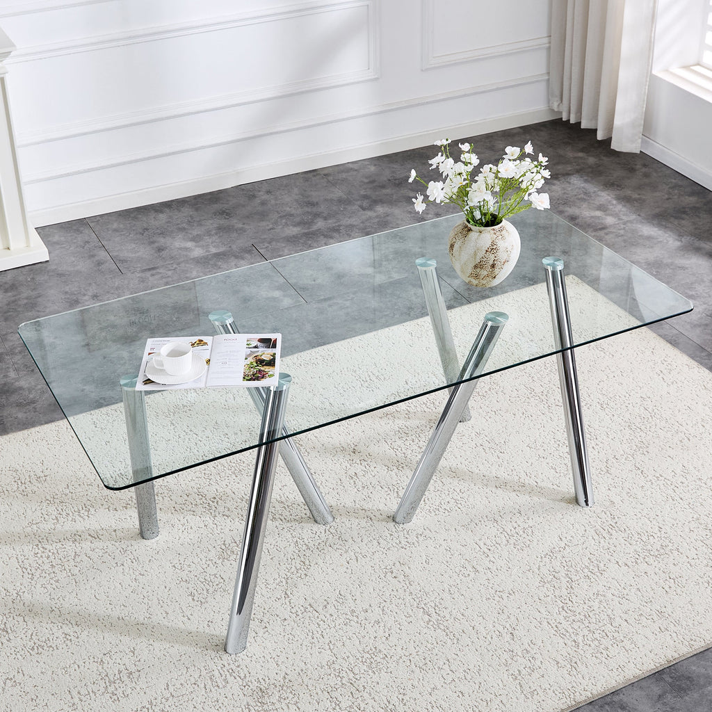 71-Inch Tempered Glass Dining Table with Sturdy Metal Legs