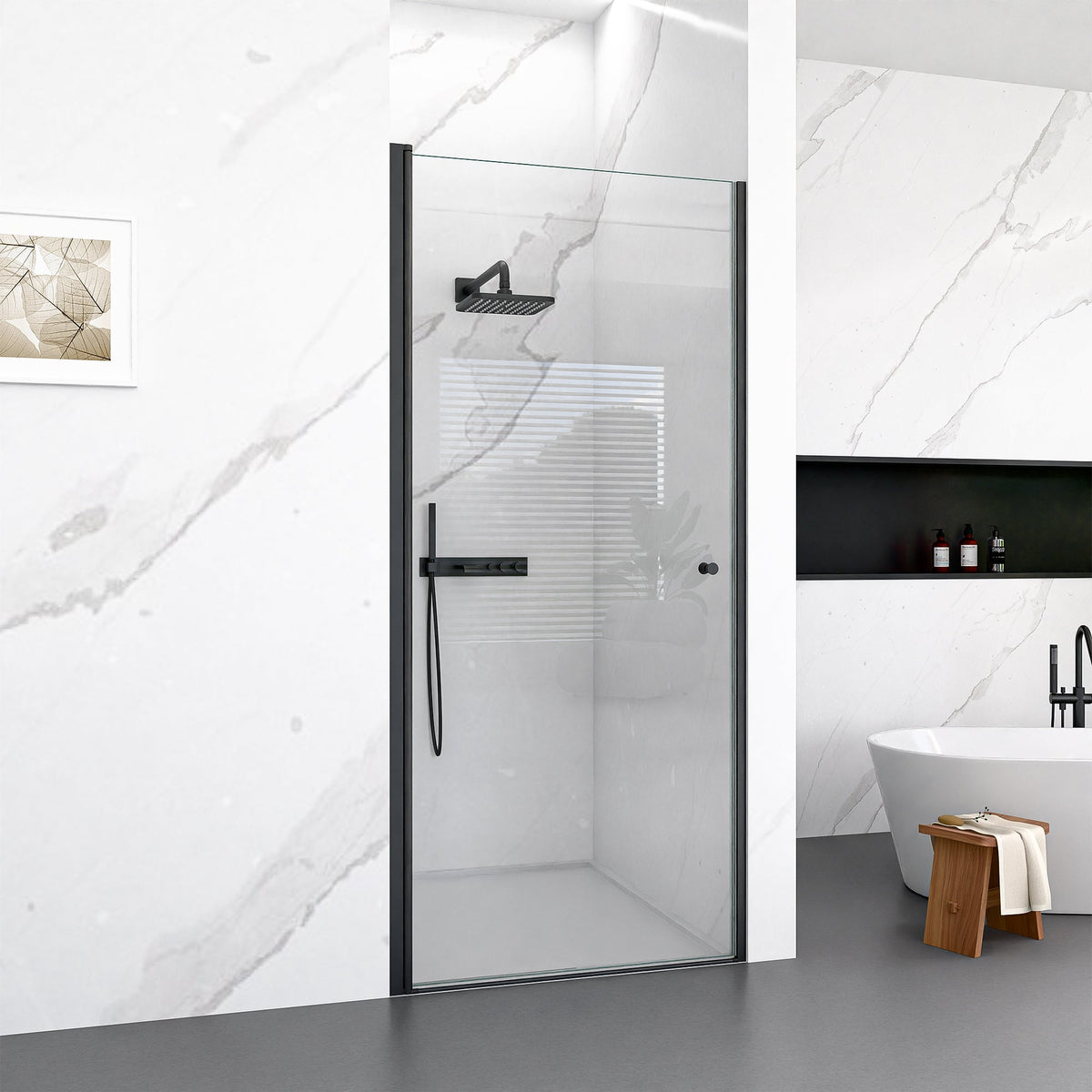32"W x 72"H Frameless Circular Pivot Shower Door in Matte