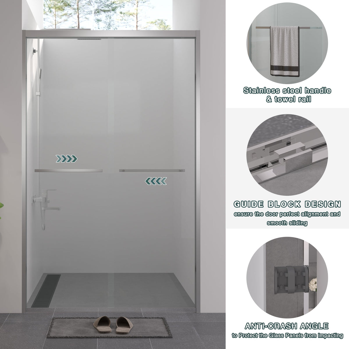 44-48"x76" Aluminum Frame Double Sliding Shower Door