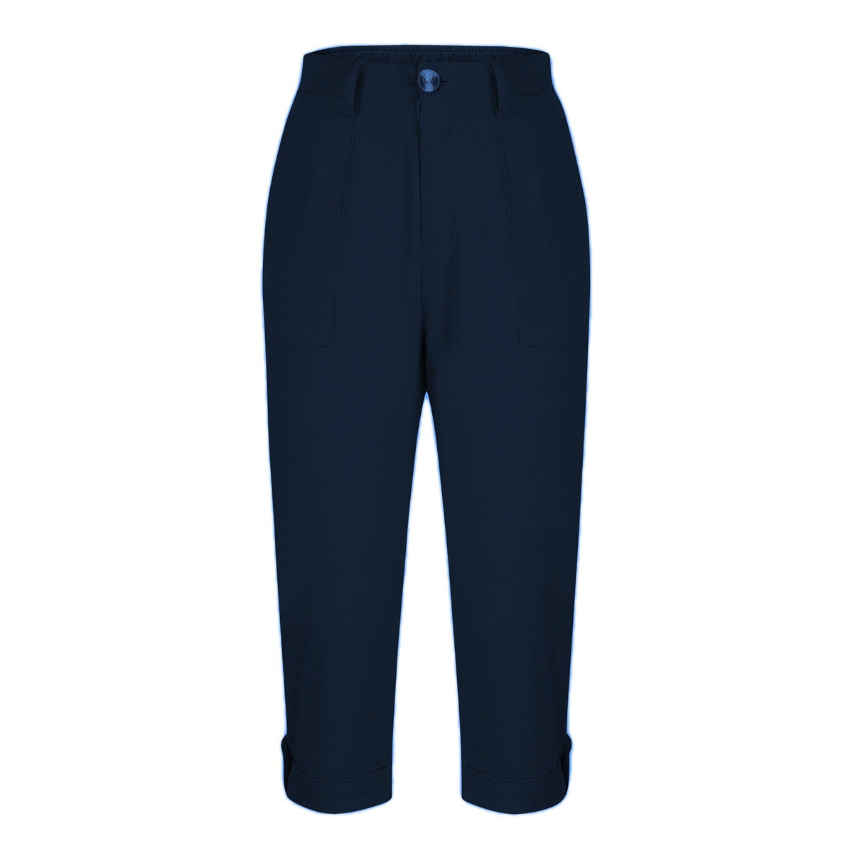 Cross-border Women's Solid Color Workwear Pants Waist Button Pants Ear Design Pants Leg Curled Women's Cropped Pants