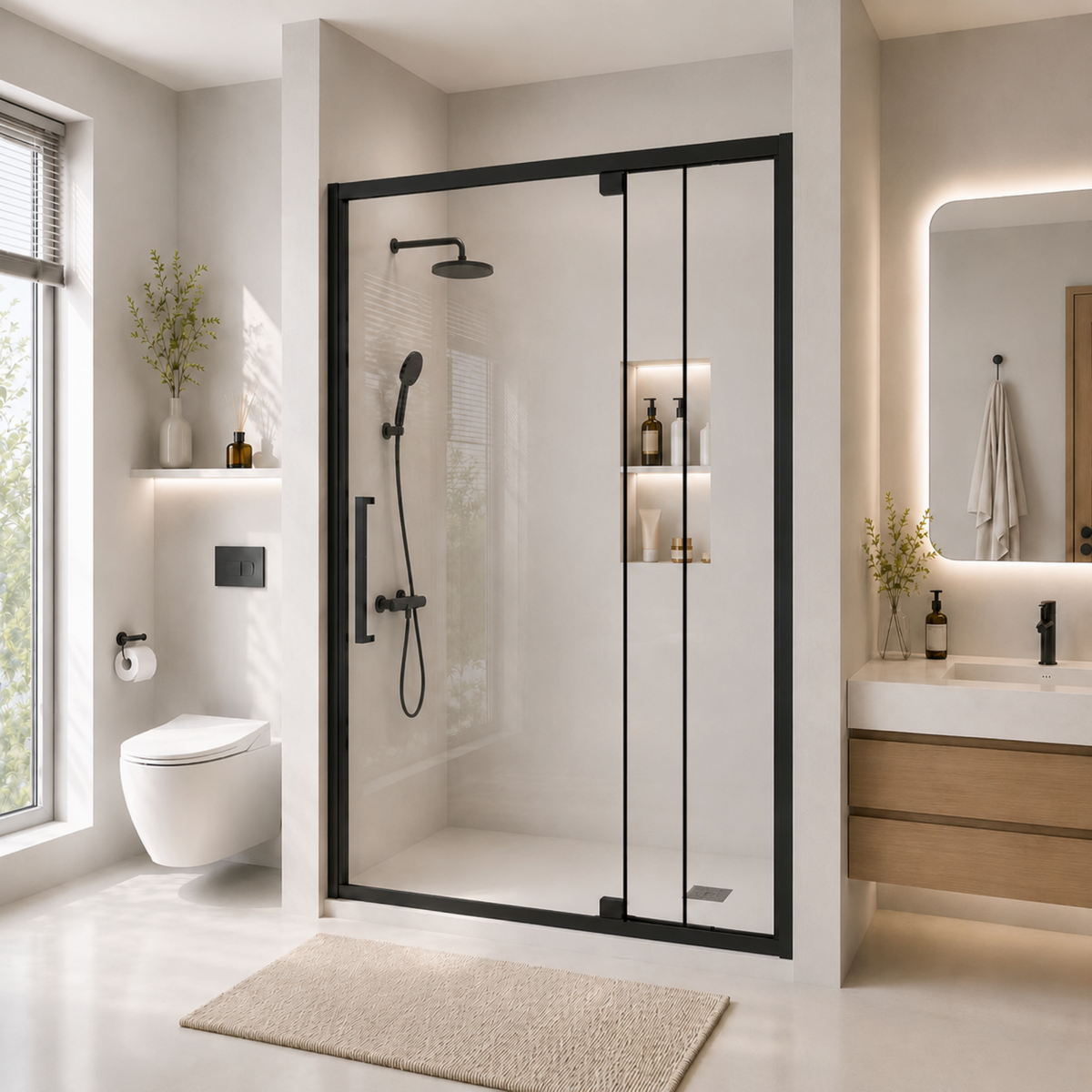 Semi-Frameless Pivot Hinged Glass Shower Door