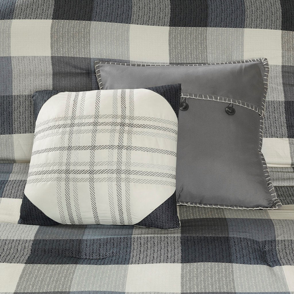 7 Piece Herringbone Comforter Set Grey Queen