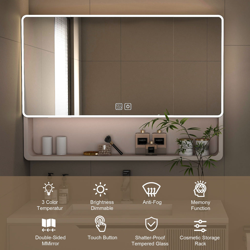 Aluminium Medicine Cabinet Mirror, With 3 Colors LED Light And Defogging Function - Khaki