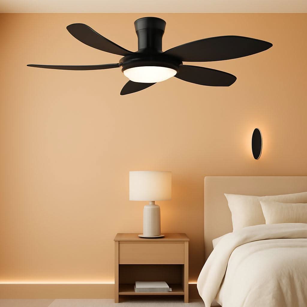 48 Inch Black Ceiling Fan With DC Motor Remote LED