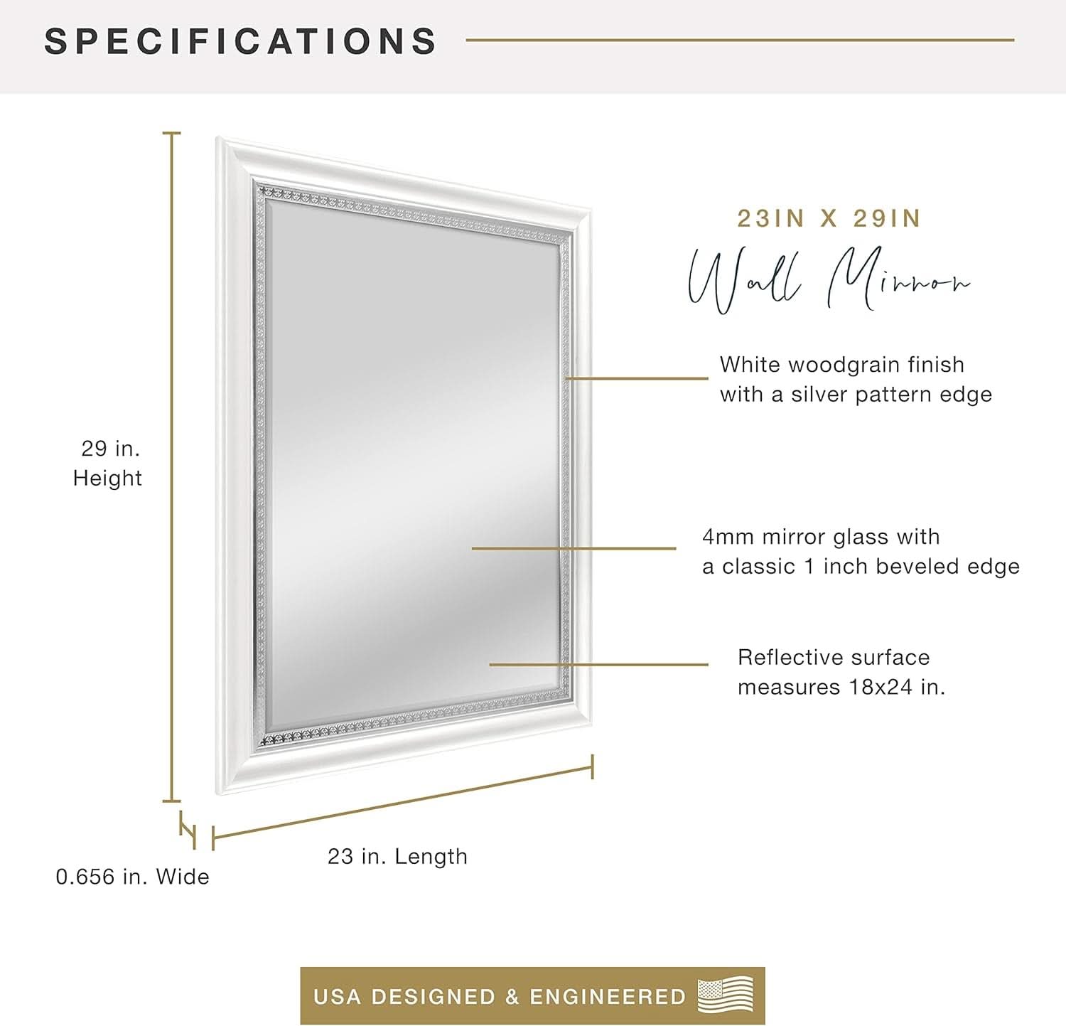23x29 White Woodgrain Wall Mirror With Beveled Edge