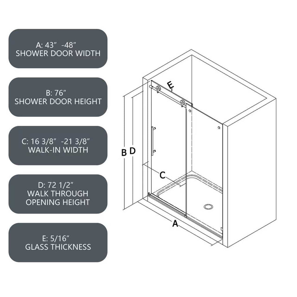 4876 Brushed Nickel Frameless Shower Door with Soft Closing