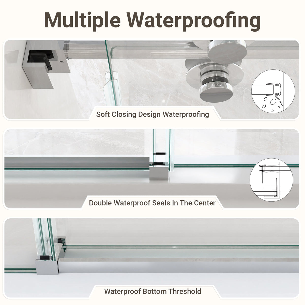 44"-48"W x 76"H Frameless Single Sliding Shower Door