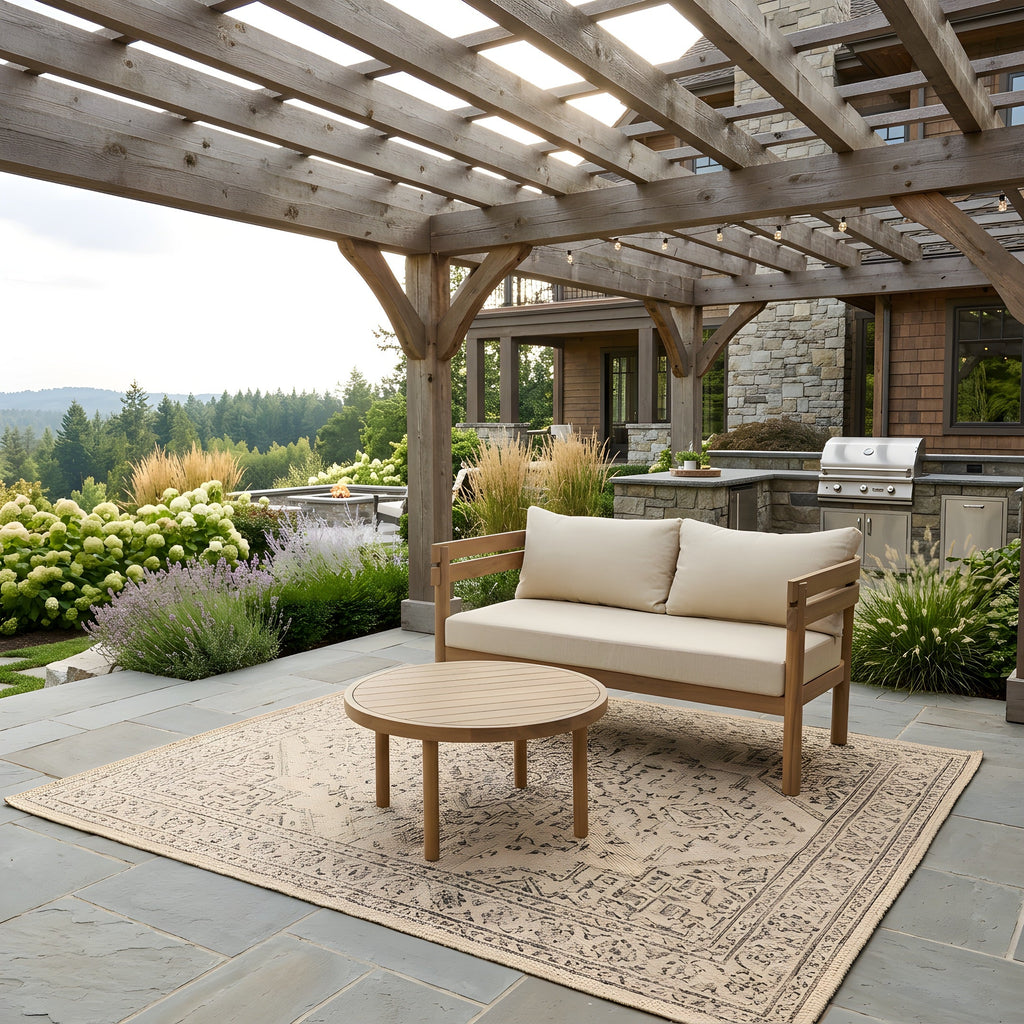 2-Piece Outdoor Acacia Wood Patio Loveseat Conversation Set