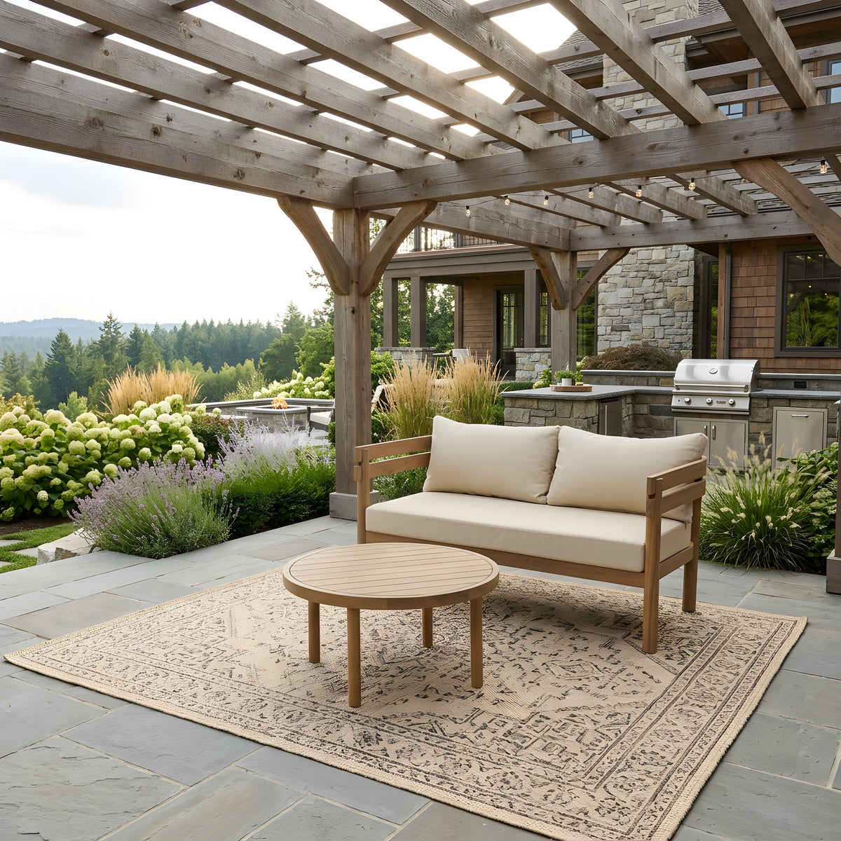 2-Piece Outdoor Acacia Wood Patio Loveseat Conversation Set