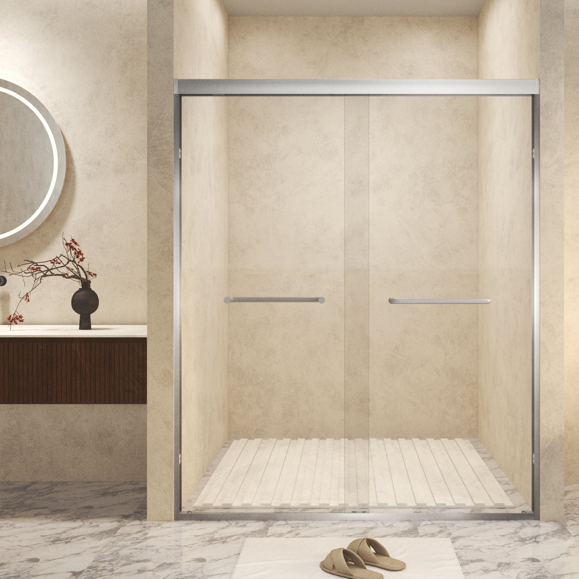 Double Sliding Shower Door with Aluminum Frame