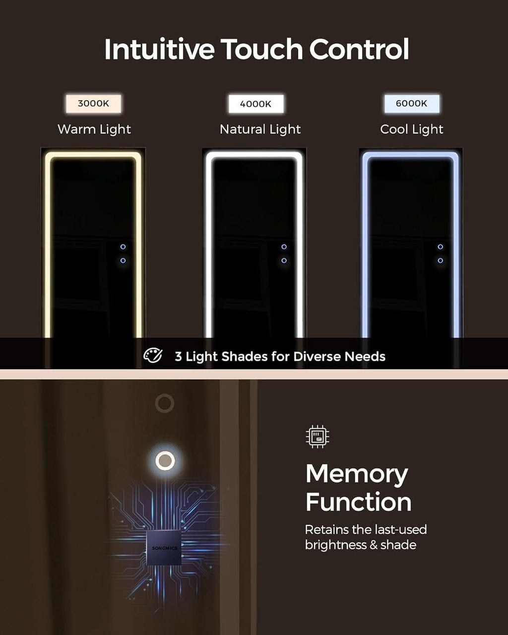 Ash Brown Lockable LED Full Length Mirror Jewelry Cabinet
